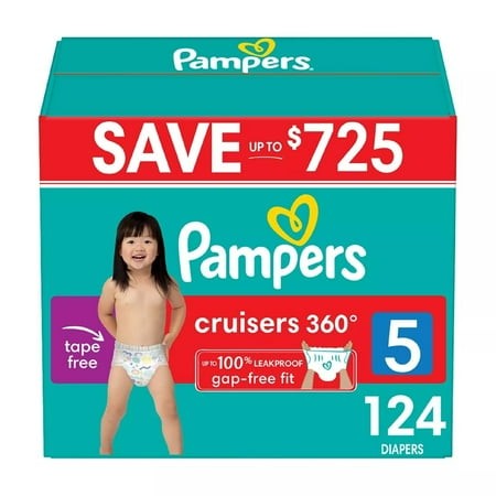 Pampers Cruisers 360 Diapers Gap-Free Fit Size 5 (27+ Pounds) 124 Count - Bellso